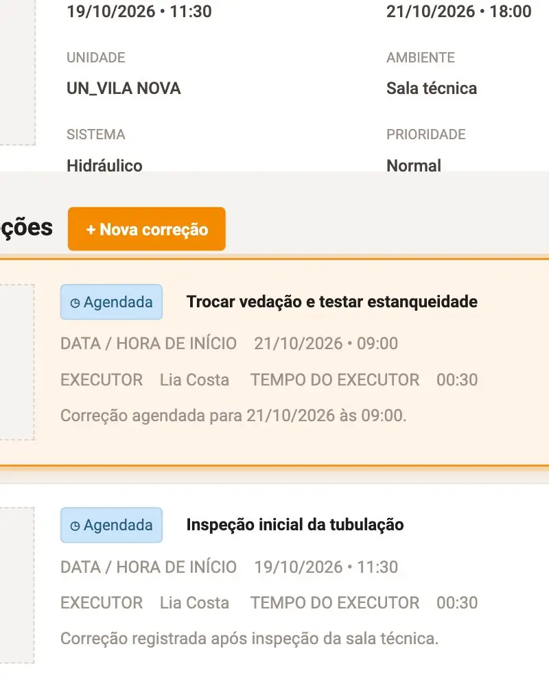 Animação: corretivas no mesmo calendário