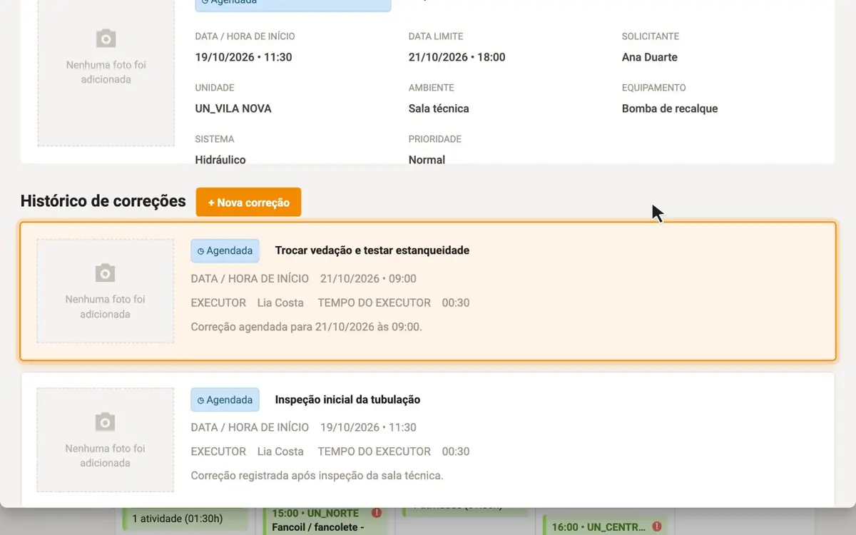 Animação: corretivas no mesmo calendário