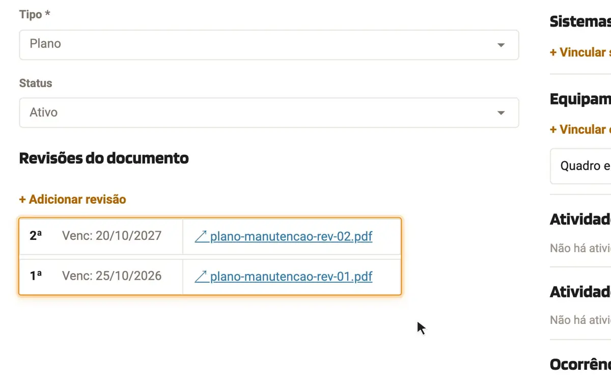 Animação: documentos ligados ao ativo