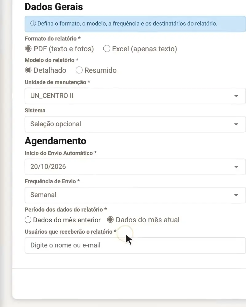 Animação: relatório de Atividades no automático